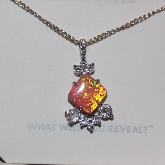 Bomb Party RBP2997 Lab Created Coral Fire Opal Sterling Silver Necklace  New - Picture 2 of 4